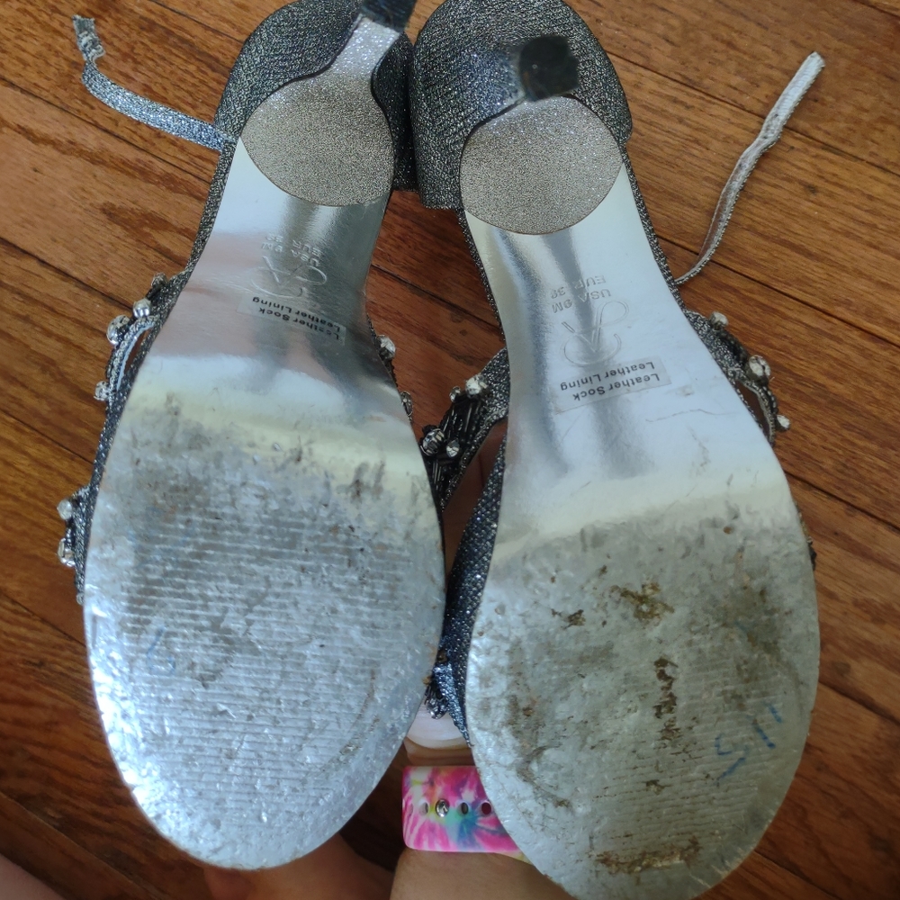 Adrianna Papell Gunmetal Beaded Strappy Heels - Picture 5 of 10